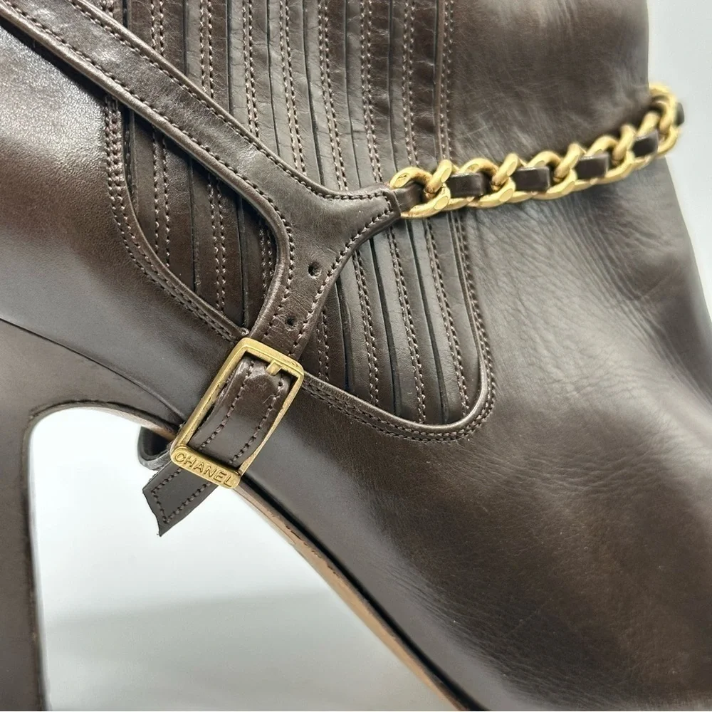 Chanel | Brown Leather Ankle Boots | 36.5 EU